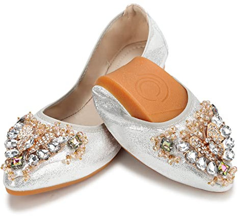 Padgene Womens Fold up Pumps Roll up Shoes Foldable Ballet Flats, Portable Ladies Slip On Loafers Dolly Shoes for Ladies
