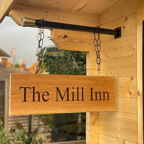 Double Sided Oak Swing Sign - Solid Oak Hanging House Name and Door Number Sign With Street Name Hook