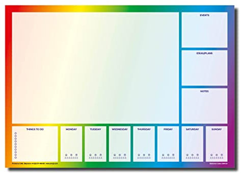 Notizblöcke, A4, Regenbogen, Schreibtischunterlage und Wochenplaner, 50 Blatt pro Block, dickeres 90 g/m² Papier, 2 Stück