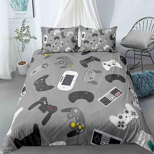 huitutu Jungen Gamepad Bettwäsche 135X200cm Tröster Startseite Satz,Kinder Gamepad Bettwäsche Set,Moderne Spieler Bettbezug Für Jugendliche Jugend Mädchen+ 1 Kissenbezug 80x80cm Grau