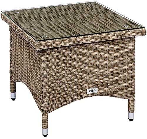 STILISTA Beistelltisch Eckig Glas Tischplatte aus Polyrattan, Modell- und Farbwahl - 50 x 50 cm Creme