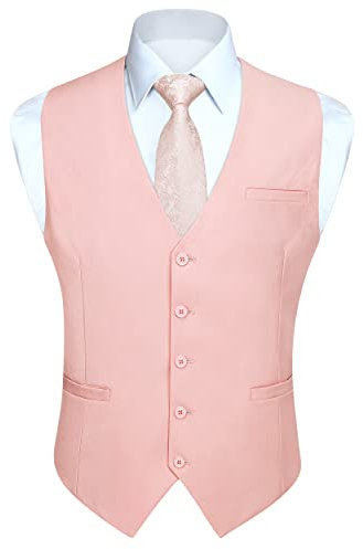 HISDERN Gilets Sans Manche Homme Gilet De Couleur Unie En Coton Pour Hommes Gilet De Costume De Mariage Soiree Formelle,Rose,XXL