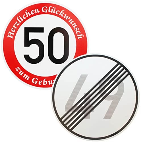 Original 2 x Verkehrszeichen zum 50 Geburtstag Verkehrsschild Straßenschild Temposchild Geburtstagsschild Nr. 274-50 50 km/h und Nr. 282 Ende 49 km/h