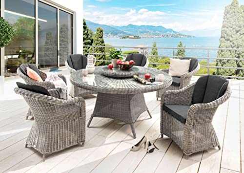 Destiny Sitzgruppe Malaga Luna 6 Sessel + Tisch Ø150x75cm + Drehteller, Vintage weiß