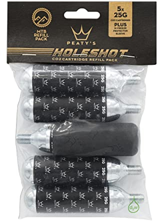 Peaty's Holeshot CO2 Nachfüllpack - 5 x 25 g CO2 Kartusche-Gewinde mit Anti-Frost-Abdeckung mit geschlossenem Boden, Reifenfüller Fahrrad, CO2 Fahrradpumpe Alternative zur Luftpumpe, MTB