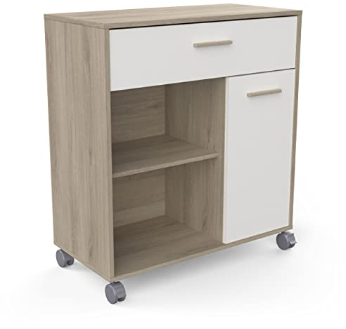 habeig Küchenwagen 2294 Singleküche Küchenregal Küchentrolley Küchenschrank Küche Schrank Vitrine (Weiss/Kronberg-Eiche, 91x81x40 cm)