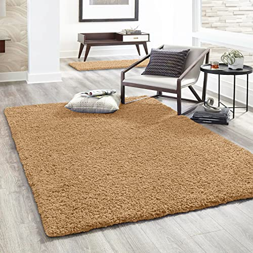 VIMODA Hochflor Teppich Prime Shaggy Langflor Wohnzimmer Schlafzimmer Modern Farben, Farbe:Beige, Maße:Ø 80 cm Rund