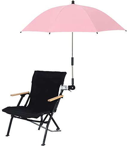 Stuhlschirm mit Universalklemme, UPF 50+, verstellbarer Regenschirm, UV-Schutz Sonnenschutz Regenschirm für Kinderwagen, Bleicher-Schwarz, rose, Medium
