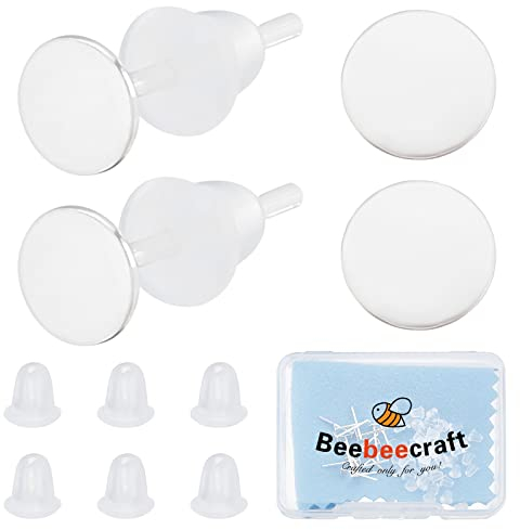 Beebeecraft 20 uds/Caja de Ajustes de Cabujón para Aretes 925 Postes de Bisel de Aretes de Plata Esterlina En Blanco con 50 Tuercas de Plástico para de Bricolaje (Bandeja: 4 mm)