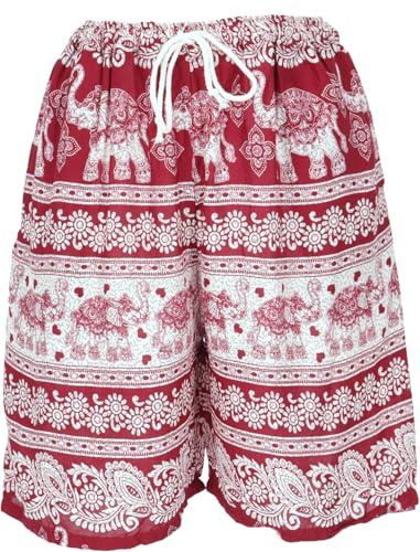 GURU SHOP Leichte Shorts, Kurze Unisex Hose mit Elefanten-Print, Damen, Synthetisch