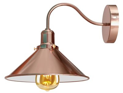 LEDSone Applique murale rétro vintage industrielle avec bras en col de cygne et abat-jour conique, applique murale d'intérieur en métal pour restaurant (Or rose)