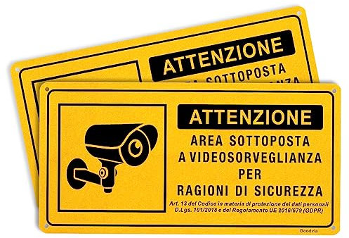 Cartelli Videosorveglianza Aggiornato 30x15cm GDPR 2022 in Alluminio 2pz Cartelli Sicurezza Ufficio in Metallo Adatto per Uso Interno ed Esterno