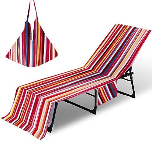 FANSU Schonbezug Für Gartenliege Frottee Liegenauflage Liegestuhl Handtuch mit Taschen, Streifen Graffiti Strandliegenauflage Weich Strandtuch für Reisen Schwimmen (75x210cm,Rot gelb)