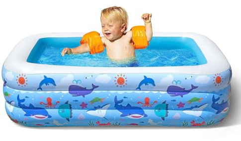 COOZi Planschbecken – 2M großer aufblasbarer Pool für Kinder, Kleinkinder & Babys, einfach zu bedienende, langlebige rechteckige Außenpools für Outdoor-Gartenspaß