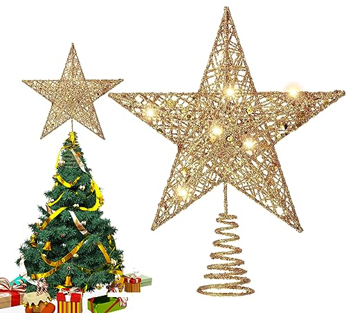 Estrella Brillante para el árbol, Estrella Dorada para el árbol de Navidad, Estrellas Brillantes para el árbol, Árbol de Navidad Estrella, para la decoración del árbol de Navidad, Oro