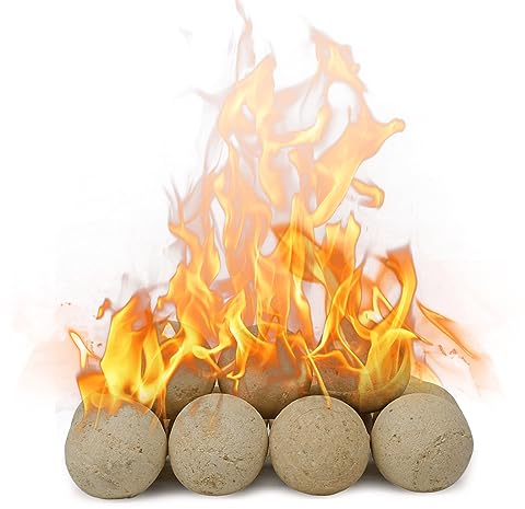 NAHARO Lot de 15 pierres de feu rondes en céramique pour intérieur et extérieur, brasero ou accessoire de cheminée (jaune), FPB230001015