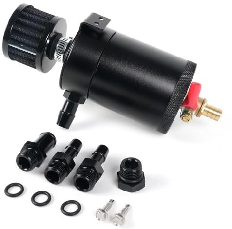 BARTOO Universal Oil Catch Can Tank 2 Port Oil Catch Can Billet Aluminum Car Engine Oil Catch Can Kit with Breather Filter Reservoir Oil Separator