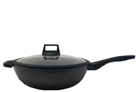 Avilia Padella Wok Antiaderente per Induzione 32 cm con Coperchio e Presina in Silicone - Perfetta per Cucina Asiatica e Frittura ad Immersione - Idea Regalo Chef Elegante e Funzionale