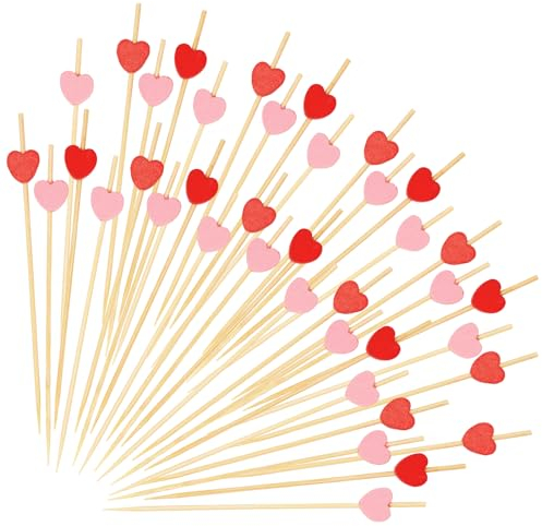 200uds Palillos Cóctel Corazón para Bebidas, 12cm Rojo y Rosa Palillos de Alimentos para Aperitivos Brochetas Palitos Frutas para Bodas Baby Shower Día de la Madre Decoración San Valentín