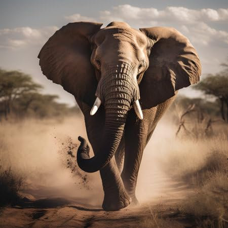 Holz-Bild 90 x 90 cm: Afrikanischer Elefant (Loxodonta africana) beim Wandern in der Savanne (202681692)