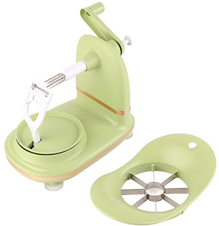 Éplucheur de Pommes à Manivelle avec Coupe-Fruits, Machine à éplucher Les Fruits Polyvalente en Acier Inoxydable PP, éplucheur de Pommes et Trancheuse pour la Cuisine (Vert Clair)