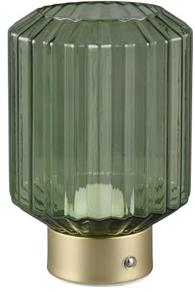 Reality Leuchten LED Akku Tischleuchte Lord R57761115, Metall Messing matt, Glas Grün, inkl. 1.5 Watt LED, 4-fach Touch