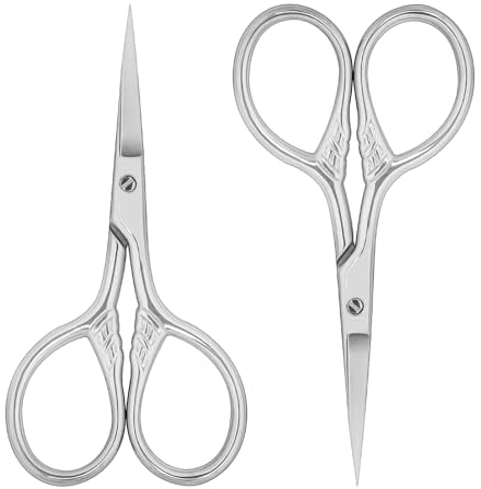 Lot de 2 ciseaux à barbe en acier inoxydable - 9 cm - Ciseaux professionnels pour épilation du visage - Ciseaux en acier inoxydable pour cheveux, nez, cils et sourcils
