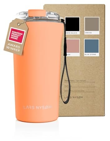 LARS NYSØM Thermo Coffee Mug-to-go with Strap 17oz | Travel Mug 0.5 Liter with Insulation | Leak Proof Stainless Steel Thermal Tumbler for Coffee and Tea to Go (Pumpkin Orange, 500ml)