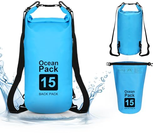supregear Sac Étanche, 15L Dry Bag, Sac de Rangement Résistant à l'eau, Sac à Dos Polyvalent avec Double Bandoulière pour Bateau, Randonnée, Kayak, Pêche, Camping et Autres Aventures en Plein Air