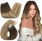 Ugeat Microring Loop Extensions Echthaar 50cm Ombre Blond Remy Micro Extensions Echthaar Microring Schokobraun Balayage Blond für Frauen 50g 50 Strähnchen #4/6/613
