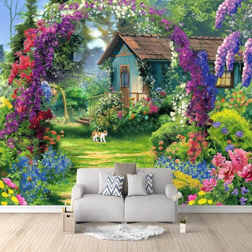 Papier Peint Intissé Arche De Jardin De Peinture À L’Huile 3D Mural Fond D'Écran Tapisserie Murales Panoramique 3D Mur De Fond Tv Papier Peint Chambre Enfant Adulte Poster Murales 300x210 cm