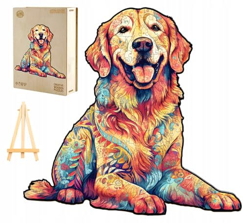 PASJO Holzpuzzle Erwachsene mit Hundemotiv 300 Teile 40x38 cm Geschenkidee für Kinder Hund Einzigartige Tierförmige Puzzle Creative Jigsaw für Erwachsene