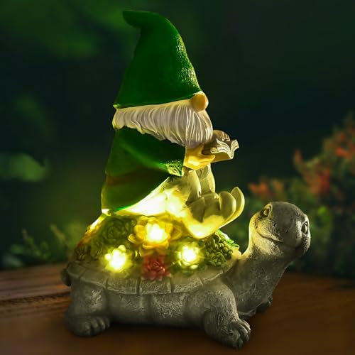 IEEILULU Solar Gartenfiguren Schildkröte Gartendeko, Solarbetriebene Schildkröte Statue, LED Gartenstatuen Außen, Verwendet für Balkon, Hof Dekoration, Geschenke für Frauen,Mütter,Großmütter (Zwerg)