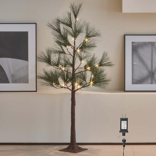 LITBLOOM Árbol de pino iluminado con temporizador de 4 pies, 36 luces LED de color blanco cálido, árbol de Navidad con luces para decoración del hogar, vacaciones, interiores y exteriores