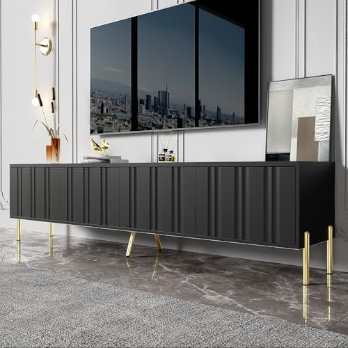 MURUL Schwarzes TV-Schrank, goldene Tischbeine, 190 cm(L) x 38 cm(W) x 48 cm(H) (Schwarz)