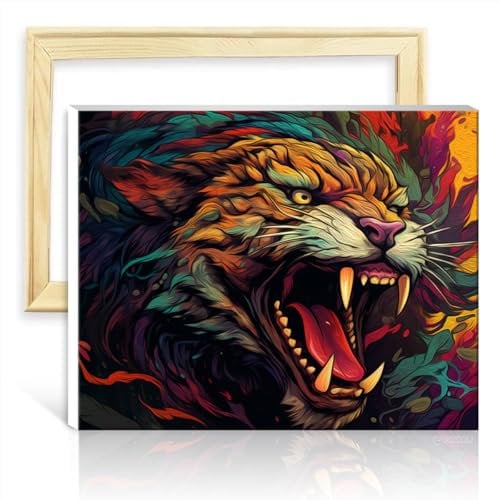 LiHEQING Malset für Wanddekoration, Symphony Dire Wolf, Gemälde für Erwachsene, mit Pinseln und Acrylpigment, Kunst-Ölgemälde mit Rahmen (40 x 50 cm)