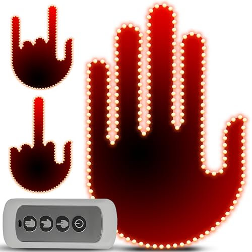 Retoo Fingerlicht Auto mit Fernbedienung Auto-Finger Mittelfinger Licht Straßenschild Auto Heckscheibe LED Schild Licht Hand Finger Gesten 3 Arten von Gesten für Auto für Männer Frauen Auto Zubehör K