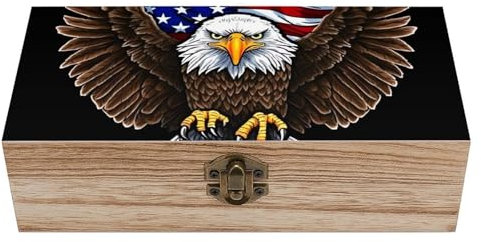DWVSFJM Aufbewahrungsbox aus Holz mit USA-Flagge, patriotischer Adler, mit Scharnierdeckel, Vintage-Holz-Aufbewahrungsboxen, kleine Erinnerungsbox für Schmuck, Handwerk, Geschenkbox für Zuhause