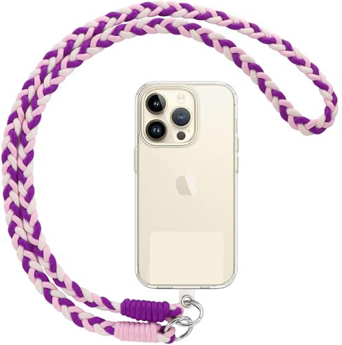 Votvloay Cordon Telephone Portable Universelle Cordon Telephone Portable avec Patch, Sangle Réglable Nylon, Compatible avec la Plupart des Coques de Téléphone,Violet Rose Blanc