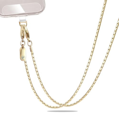 ROCONTRIP Metal Phone Strap Crossbody Phone Lanyard Chain Strap with 2 TPU Tether, Chain Crossbody for Women Girls Neck Straps for Most Mobile Phones-Dazzle Gold