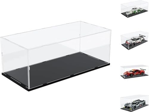 DuvinDD Acryl Vitrine für Lego Technic ab 18 42156 42125 42096 – 55x25x20cm Transparente Staubschutzbox mit Schwarzem Sockel Schaukasten Vitrine Schaukasten für Lego Technic Cars Serie