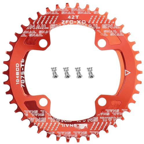 CYSKY Fahrrad Kettenblatt 104 BCD 30T 32T 34T 36T 38T 40T 42T 44T 46T 48T 50T 52T Schmale Breite Single Runde Kettenblätter mit Kettenblattschrauben für E-Bike Rennrad Mountainbike (Rot, 42T)