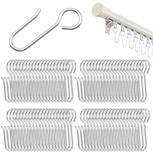 100pcs Silver Curtain Track Hooks, S Shaped Metal Curtain Hook, Used For Window, Bathroom, And Living Room Curtains