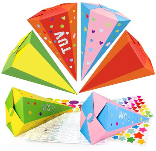 Aitsite 6 Stück Schultüte Bastelset, 30cm Zuckertüten Rohlinge, Schultüte mit Deko Aufklebern, Zuckertüte Junge Zuckertüte Mädchen, Mini Schultüten zum Befüllen für Kinder Partys