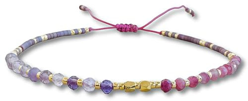 Lu&Ann Lustre Stones Damen Armband – Handgemacht mit Spinell & Miyuki Perlen, Zart, Verstellbar, Ideal für Alltag & Layering (Rose Twilight)