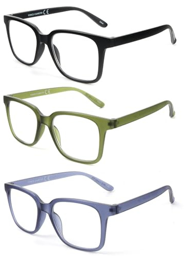 kollyseek 3Pack Occhiali da Lettura Anti Luce Blu Unisex 1.5 Verde Nero Blu