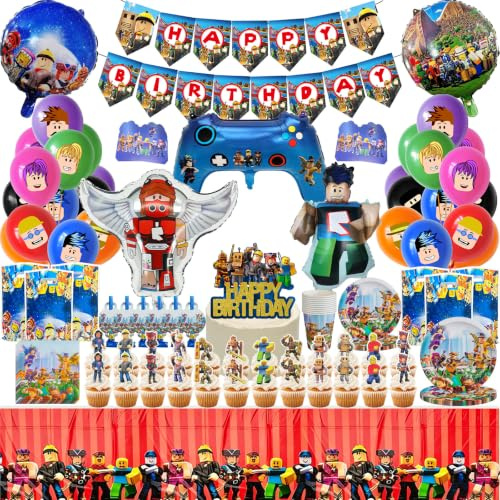 Cartoon Geburtstag Deko, 122 Stück WlsqDE Geburtstagsdeko, Party Deko | Partygeschirr, Tortendeko, Party Geschirr Set, Tableware, Pappteller, Einladungskarten, Geburtstagsdeko für 10 Gäste