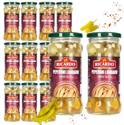 RICARDO Peperoni Lombardi 12 x 350g im Glas, mild, grün Gewürzpaprika
