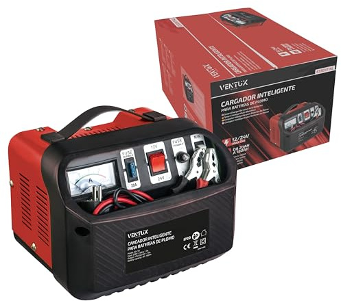 Caricabatterie 12V/24V con Manometro e Fusibile – Carica Automatica | Per batterie al piombo gel e AGM – Protezione contro l'inversione – Morsetti isolati – Display di stato