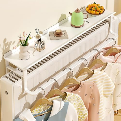 Aeovot Radiator Shelf No Drilling with Clothes Drying Rack, Modern Metal Floating Radiator Cover Shelf Shelves Dust-Proof Removable Maximize Space for Living Room Hallway Bedroom(White,40 cm/15.7 in)